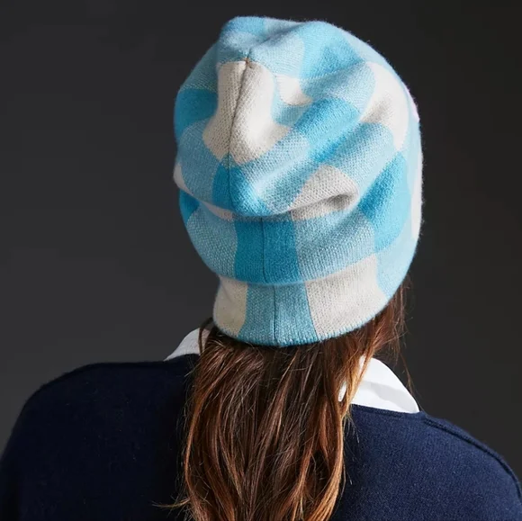 Kerri Rosenthal Handle with Care Cashmere Beanie - light blue check/plaid - Picture 3 of 11
